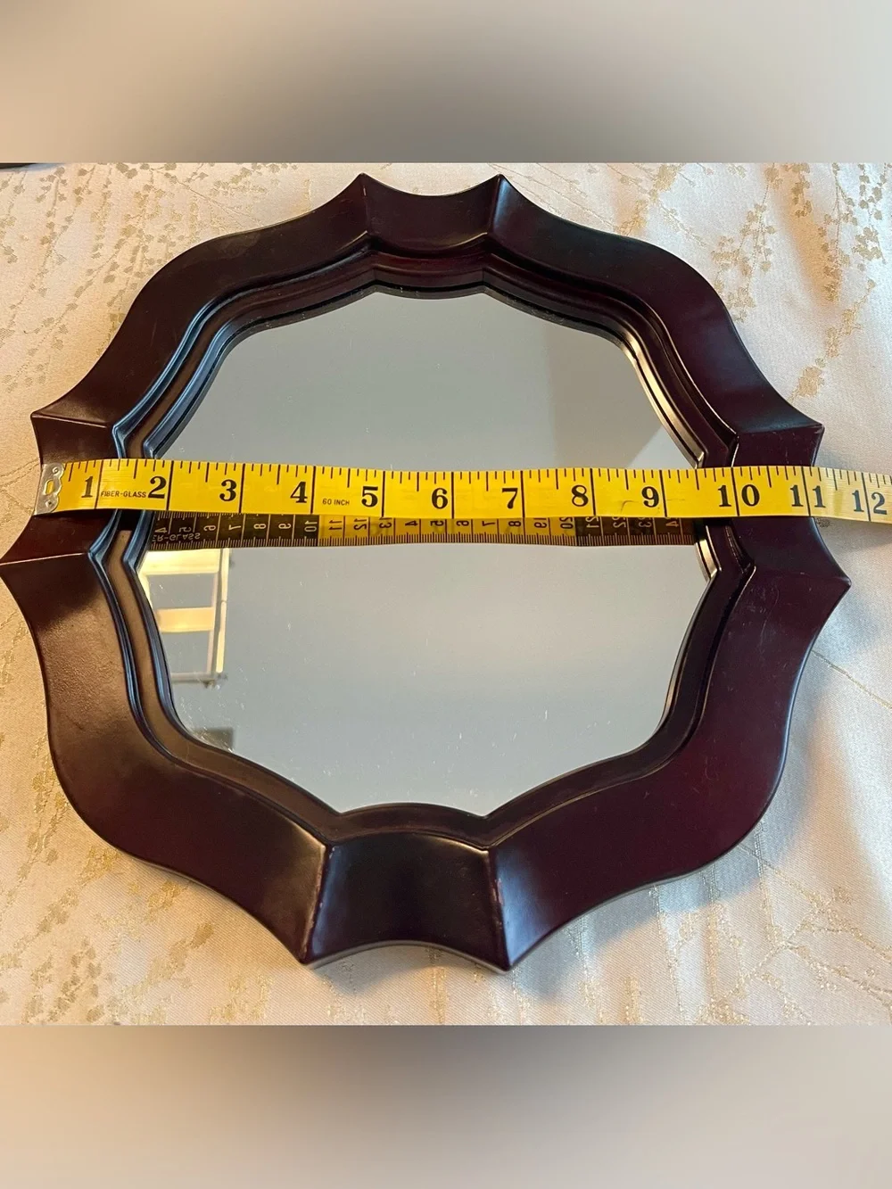 Glitzhome Dark Wavy Wood Triple Frame Mirrors Scalloped Wall Mirror - Set of 3
